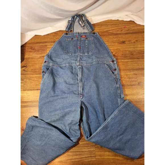 Dickies Other - Dickies Bib Overalls Blue Denim Sz 44x28 Carpenter Workwear Farming Casual Read